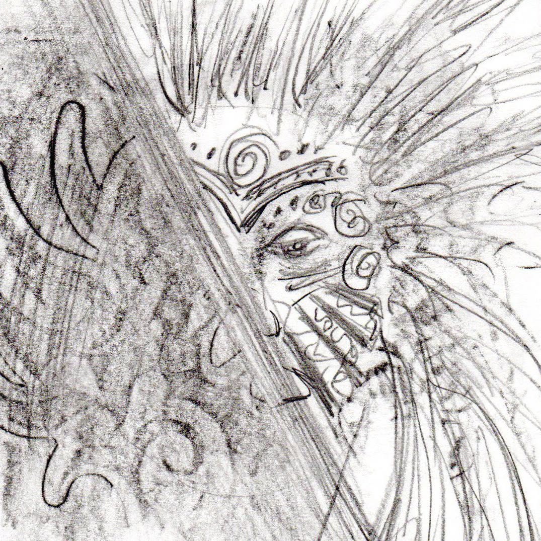Indigenous ceremonial warrior sketch